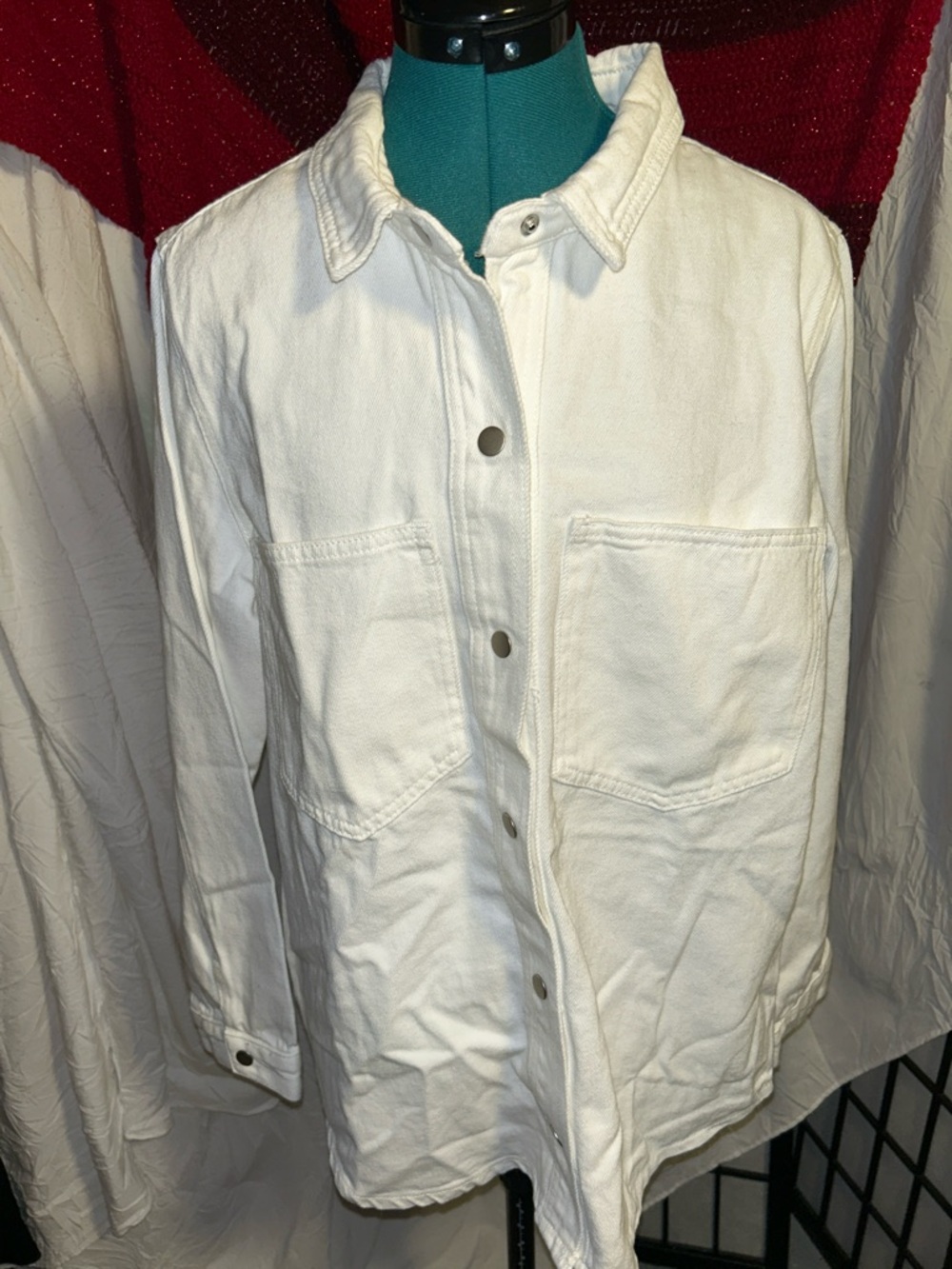 Luvamia White Button-Up  white denim jacket size large NWT